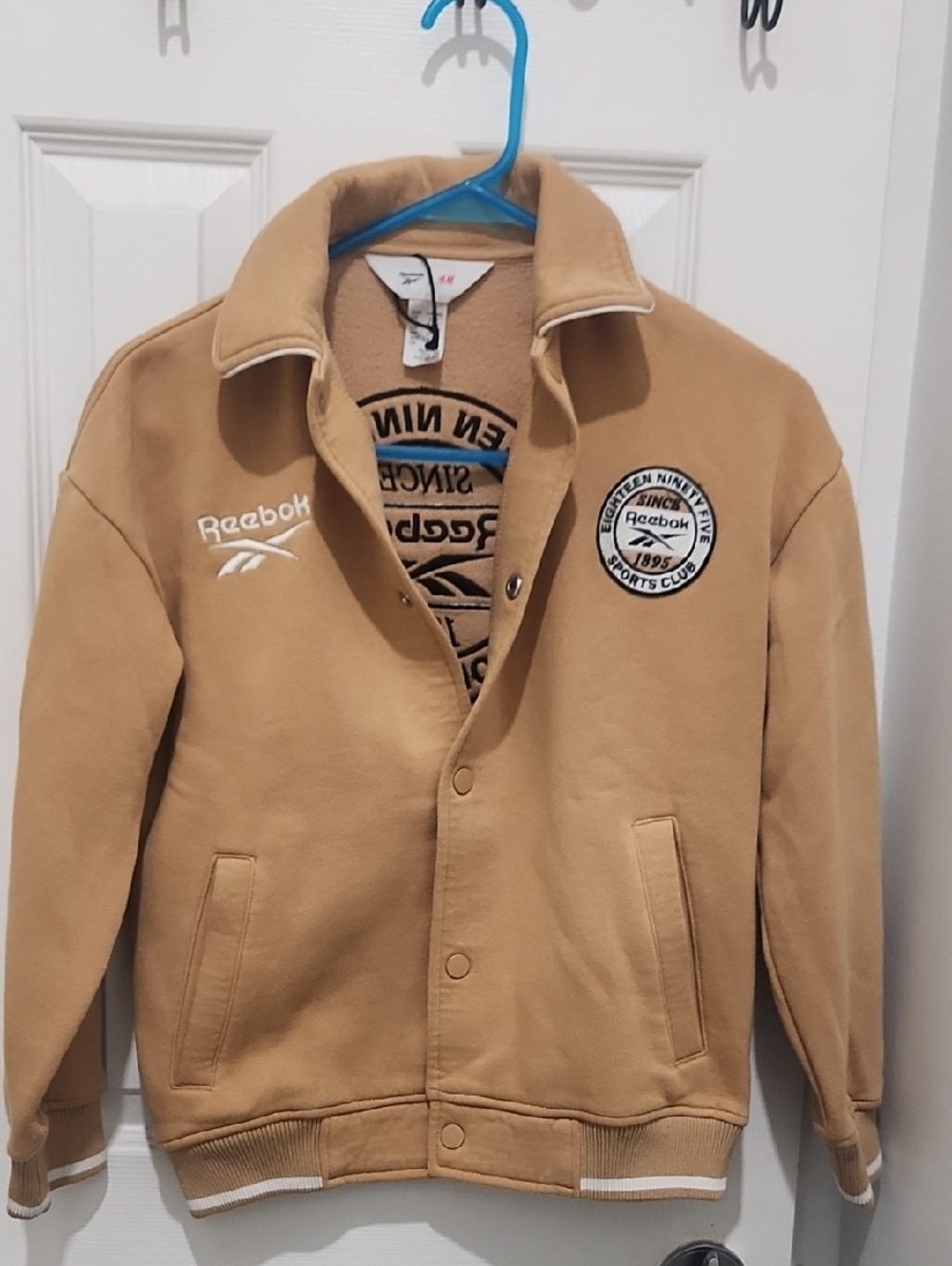 Reebok Men’s Tan Bomber-Style Varsity Jacket